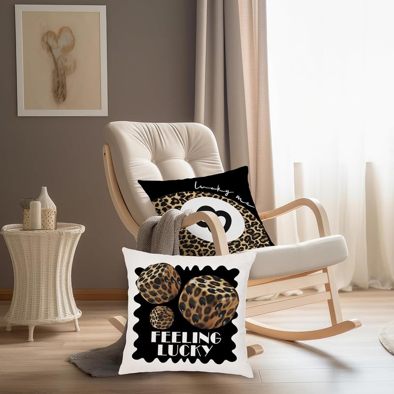 Nipil Black Trendy Leopard Pillow Covers 18x18, Cheetah Leopard Print Room Decor, Red Preppy Cheetah Print Dice Lucky 8 Ball Decorative Throw Pillow Covers for Girls Bedroom Dorm Apartment, Set of 2 - Image 5